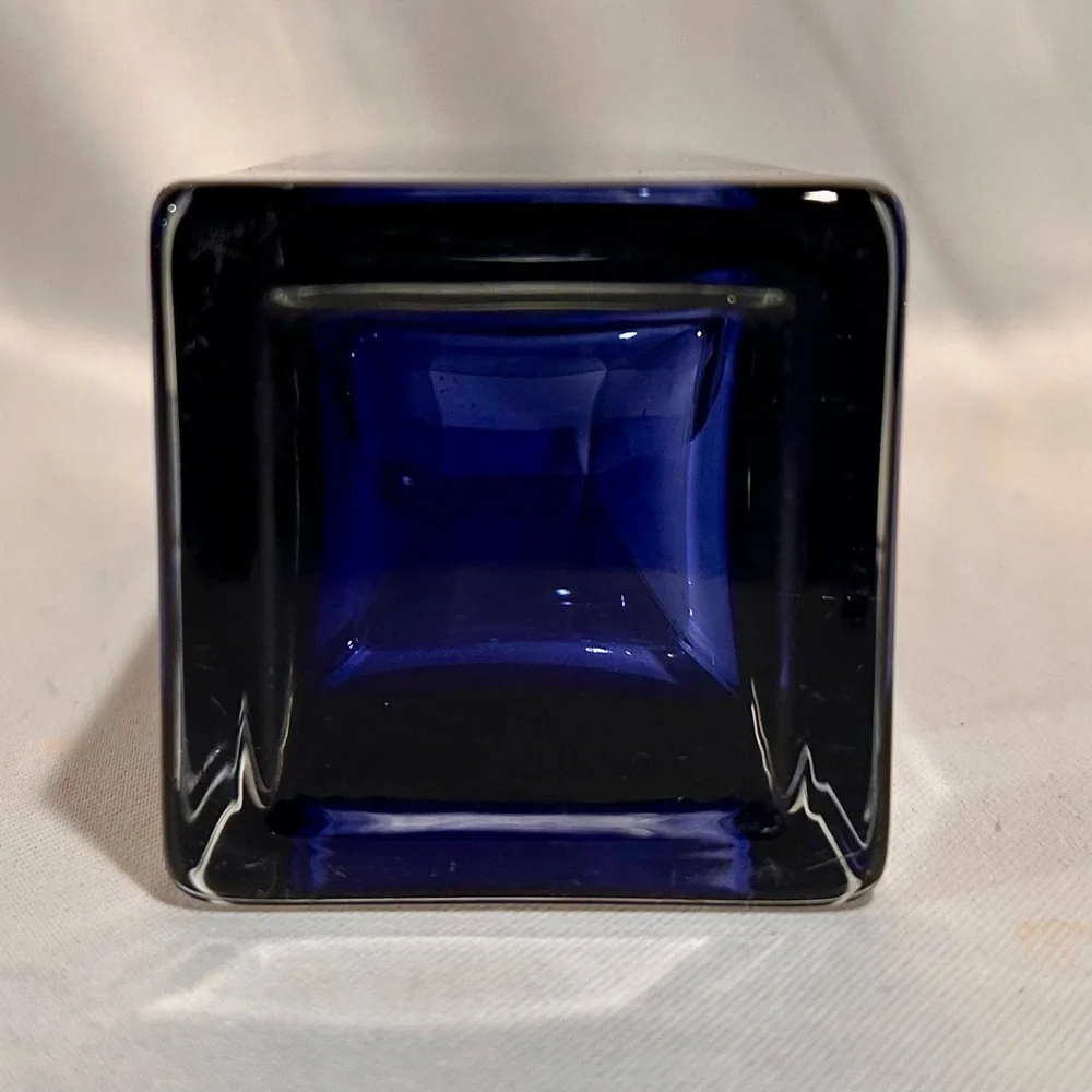 Mid-Century Murano Somerso Style  Sapphire Blue Square Vase